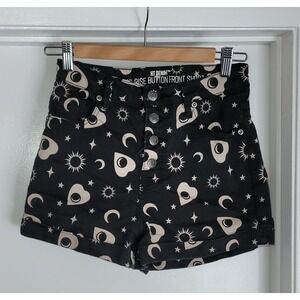 HT Denim Black Cotton Blend Shorts Size 3 Mystical Planchette High Waist